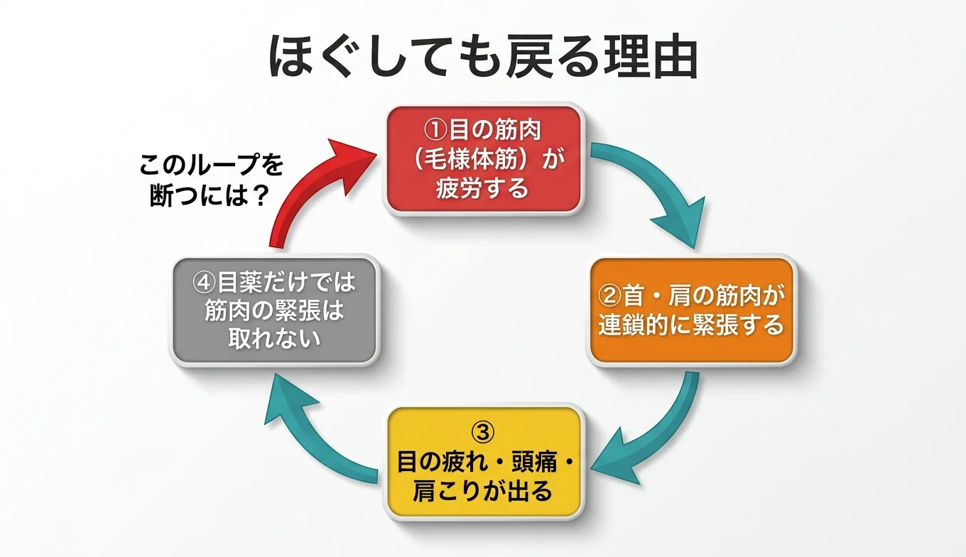 図2：「ほぐしても戻る」悪循環のメカニズム