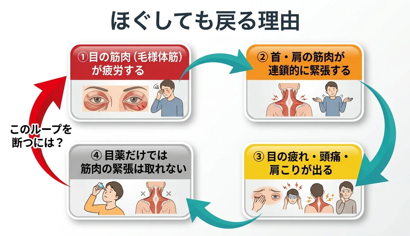 図2：「ほぐしても戻る」悪循環のメカニズム