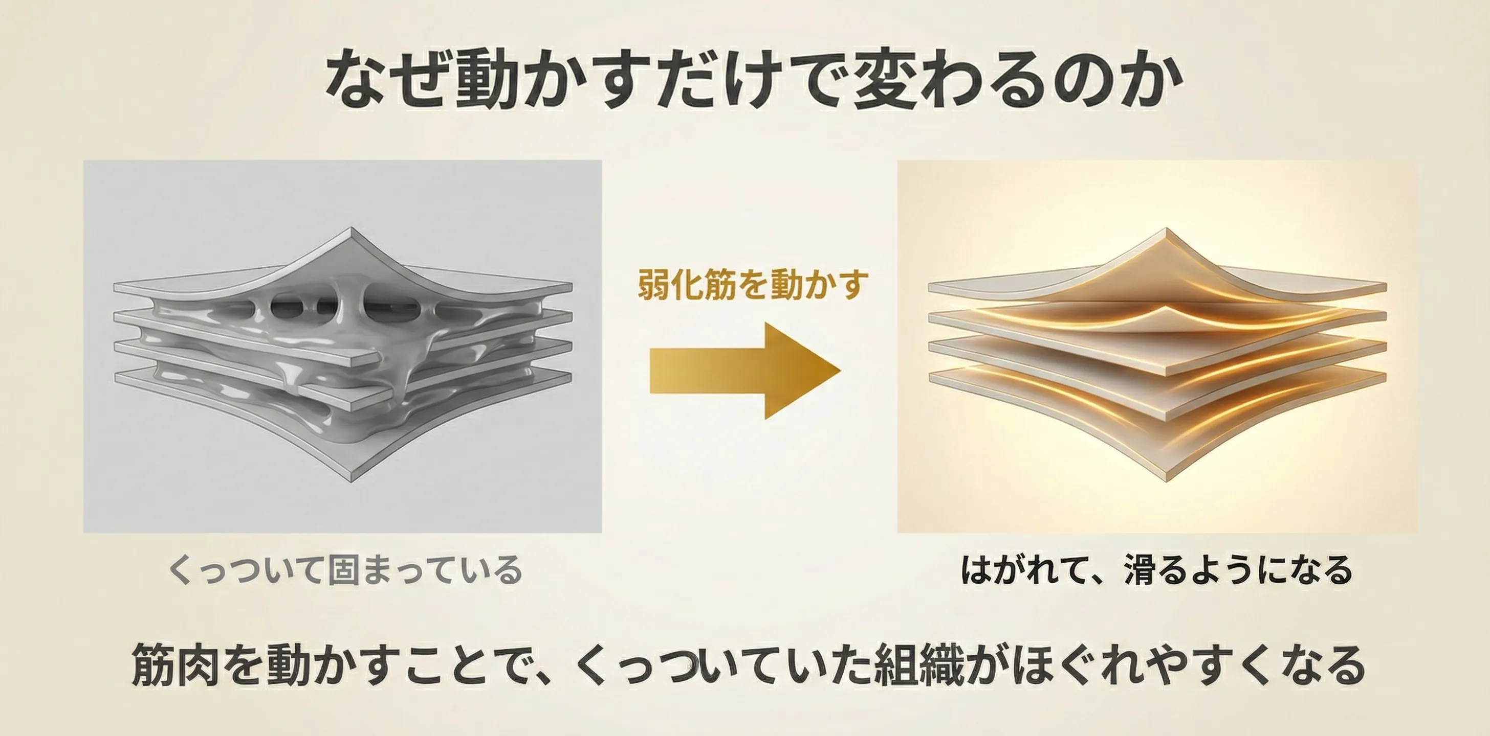 弱化筋修正と滑走改善の関係図