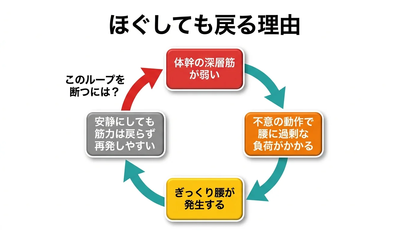 図2：「ほぐしても戻る」悪循環のメカニズム