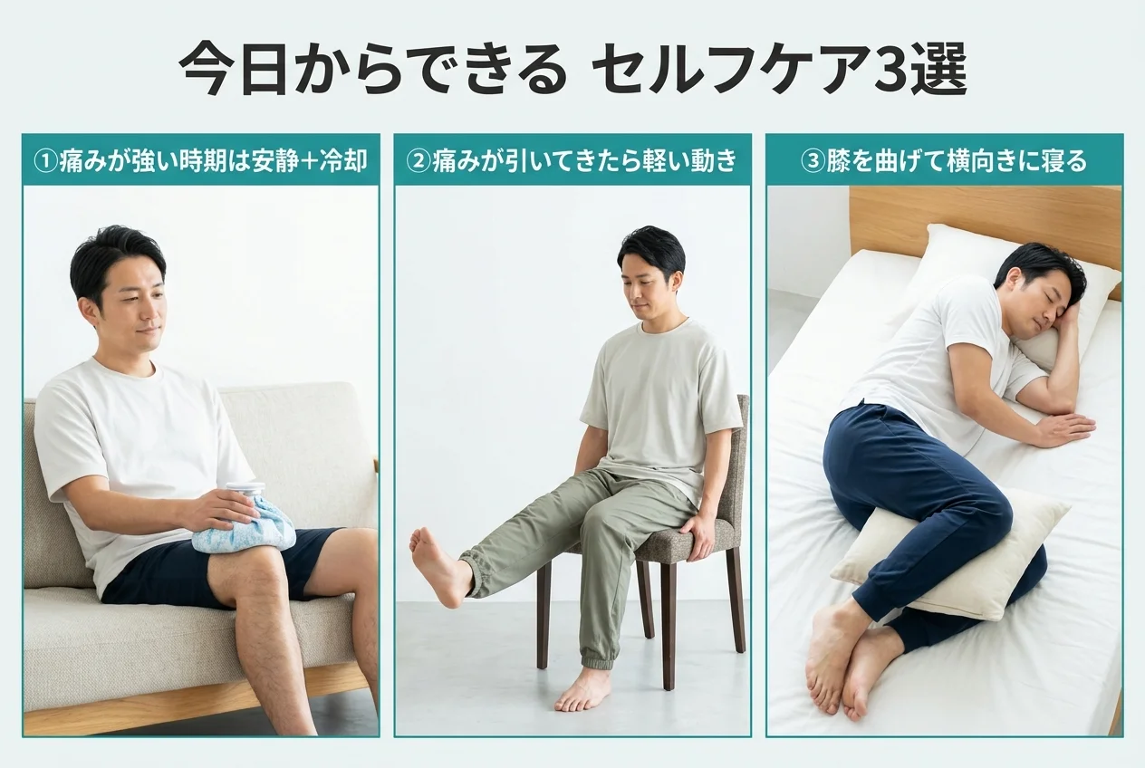 図4：自宅でできるぎっくり腰のセルフケア3選