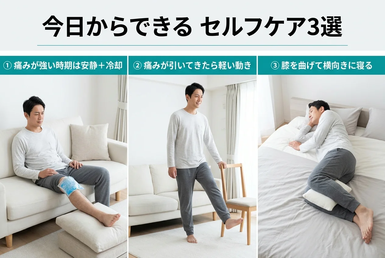 図4：自宅でできるぎっくり腰のセルフケア3選