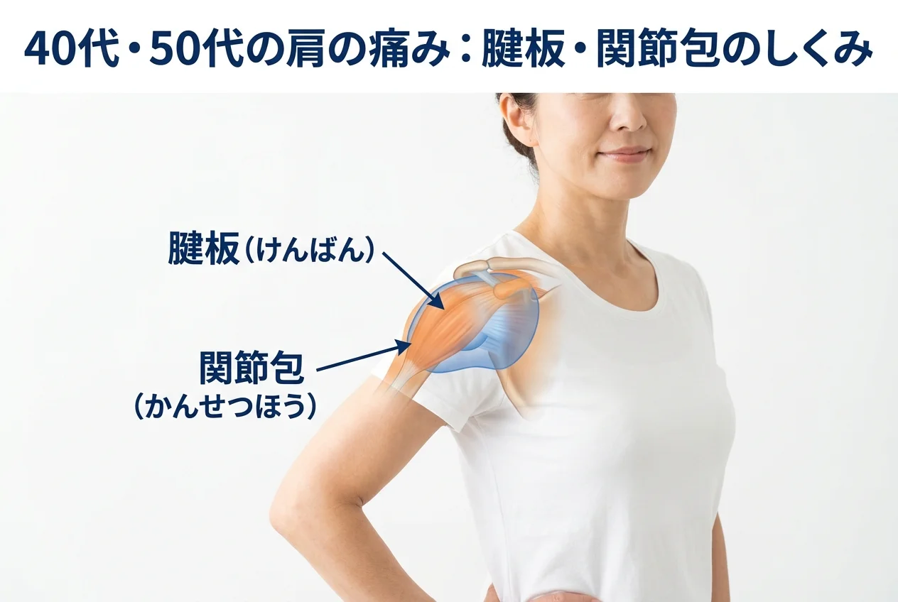図1：四十肩・五十肩に関連する筋肉・関節・骨格の構造