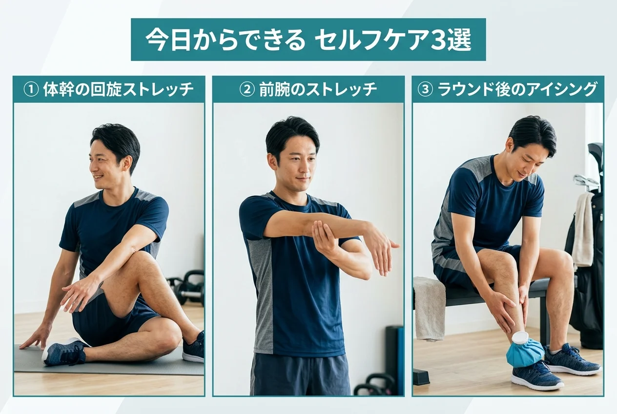 図4：自宅でできるゴルフのセルフケア3選