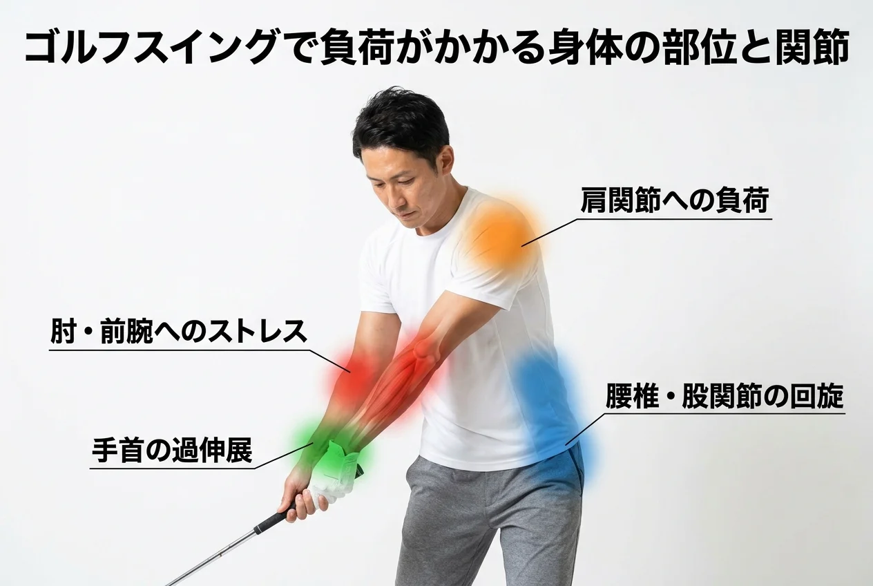 図1：ゴルフに関連する筋肉・関節・骨格の構造