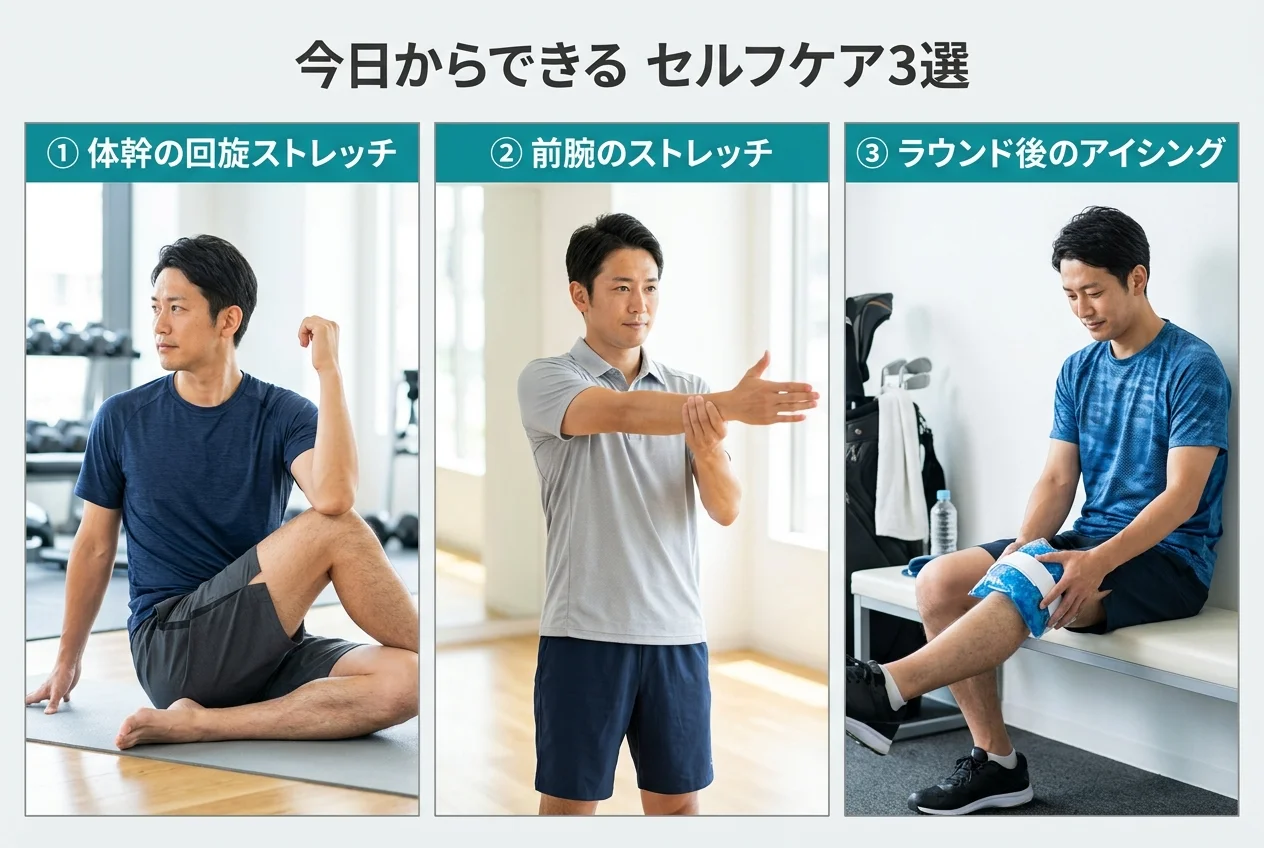 図4：自宅でできるゴルフのセルフケア3選