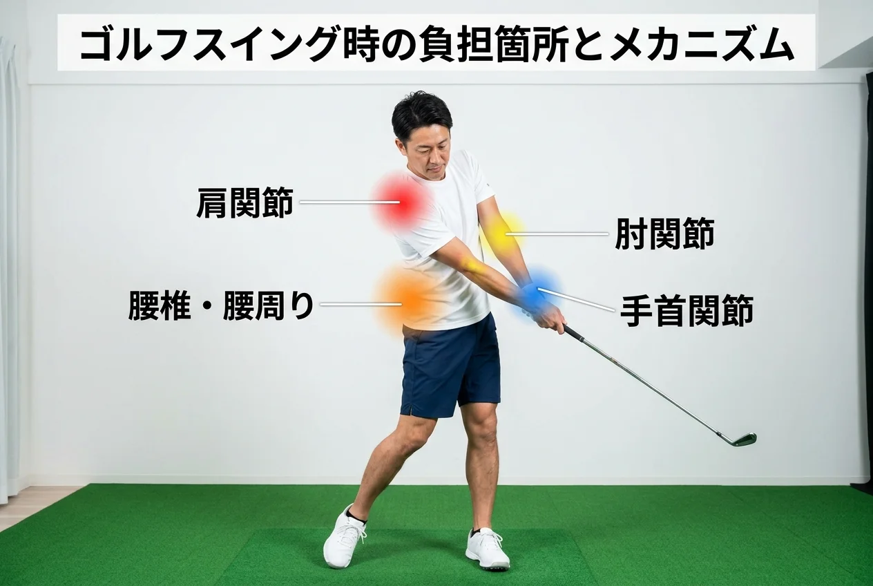 図1：ゴルフに関連する筋肉・関節・骨格の構造