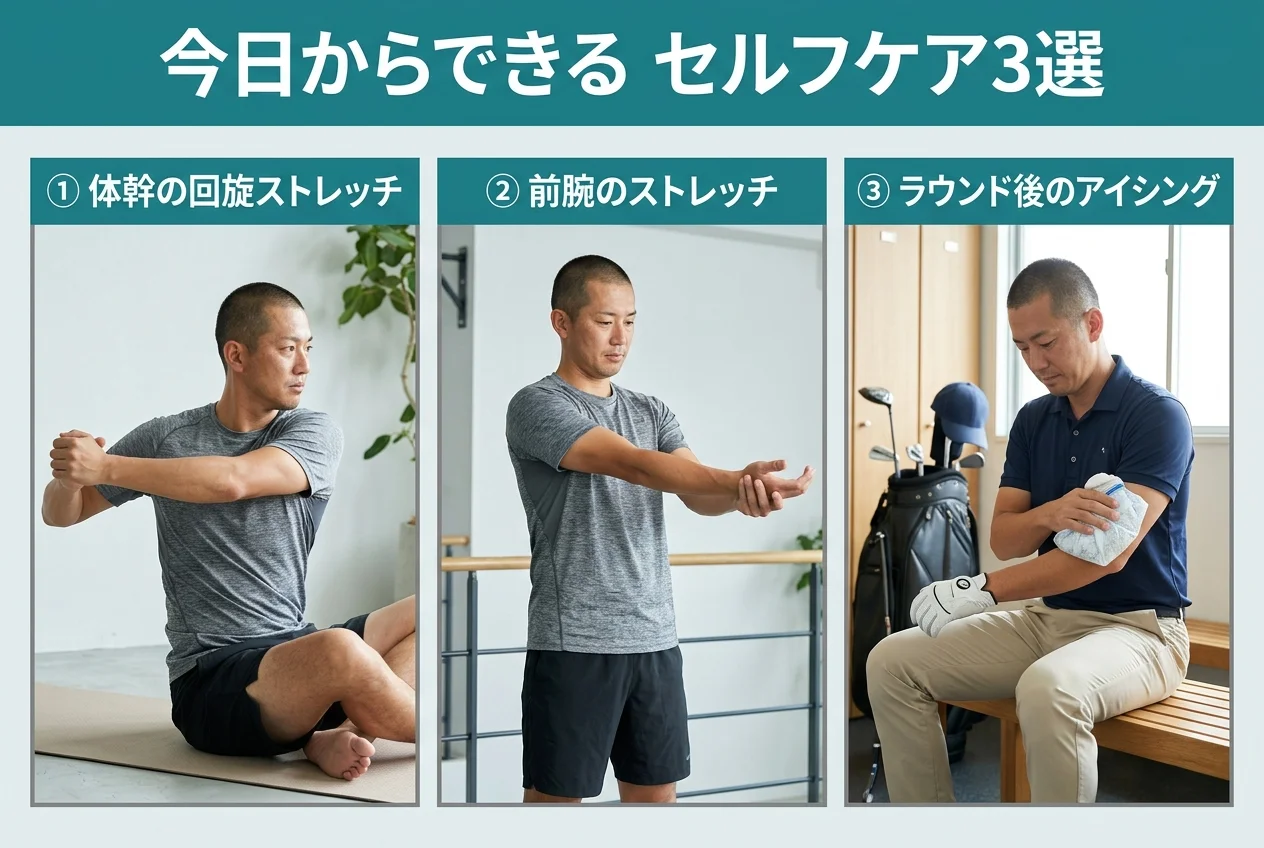 図4：自宅でできるゴルフのセルフケア3選