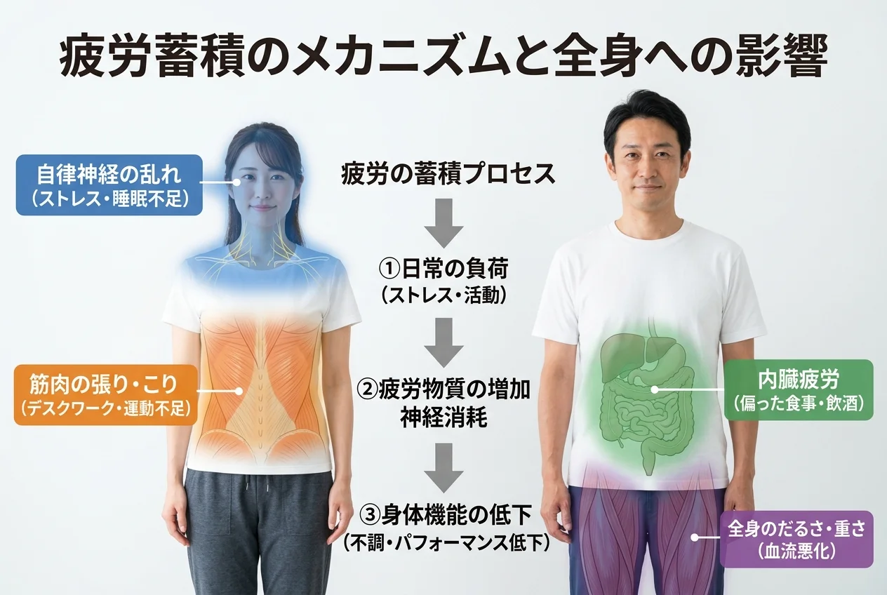 図1：疲労回復に関連する筋肉・関節・骨格の構造