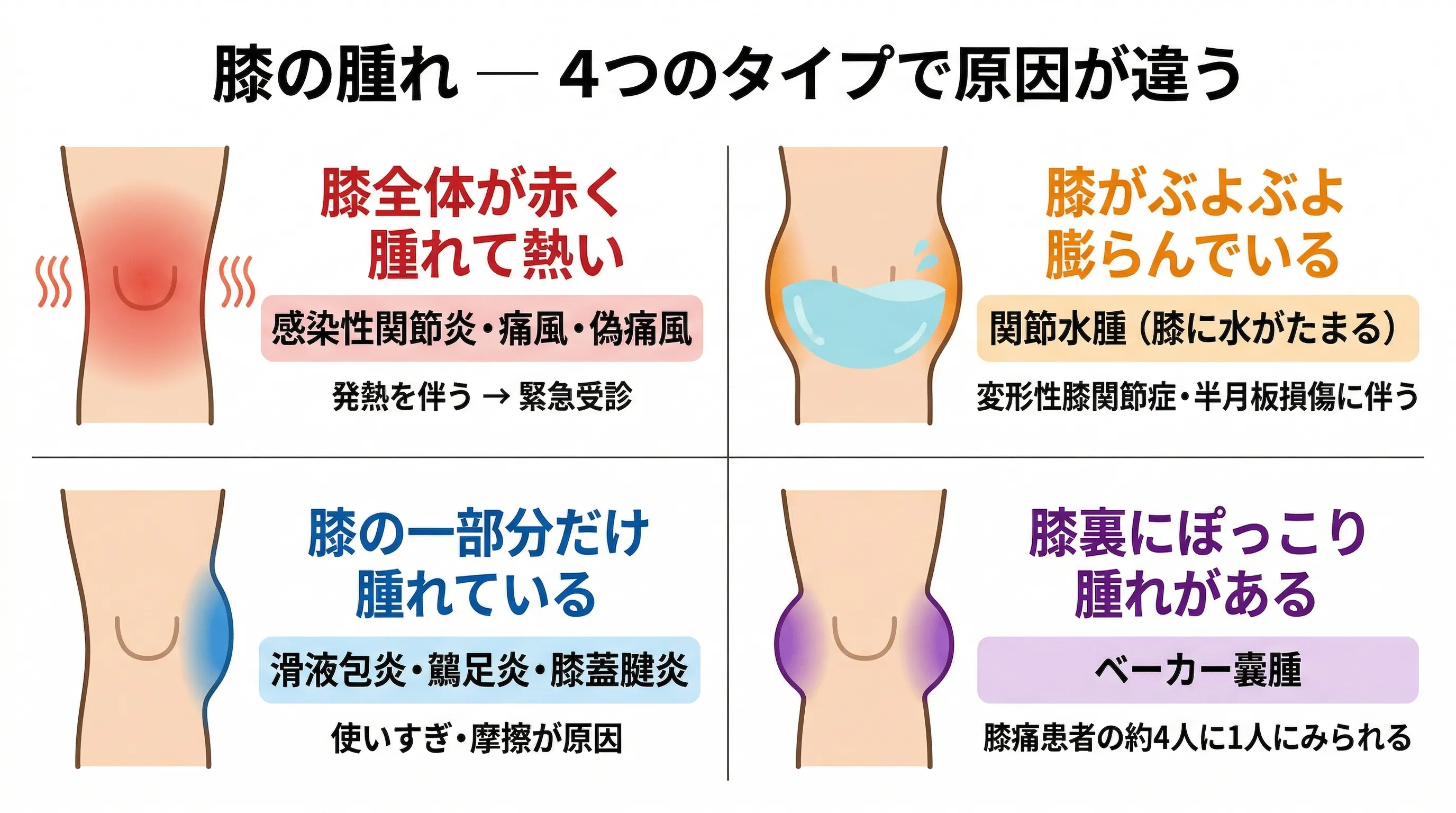 膝の腫れ4タイプ別原因