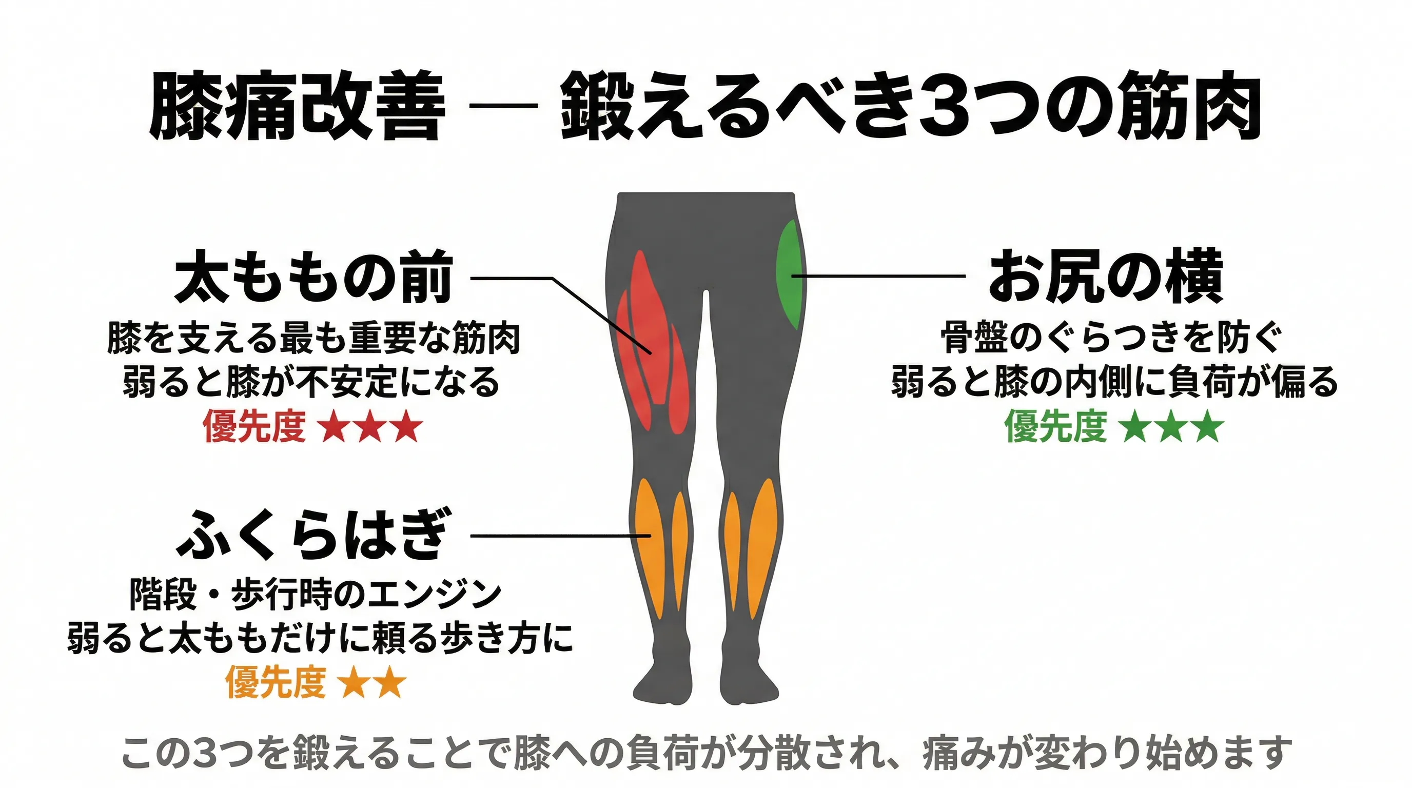 膝痛改善 鍛えるべき3つの筋肉