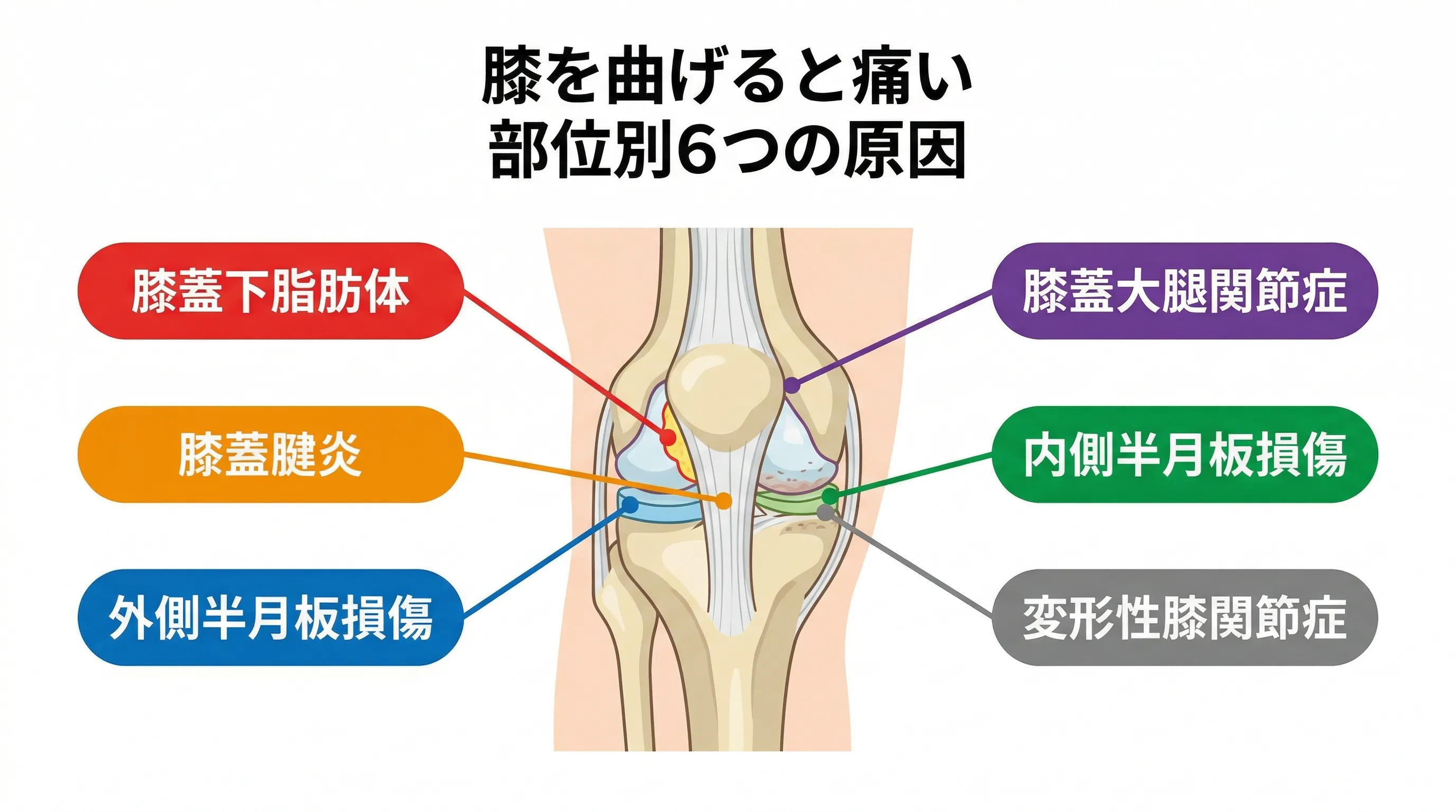 膝を曲げると痛い 部位別6つの原因マップ