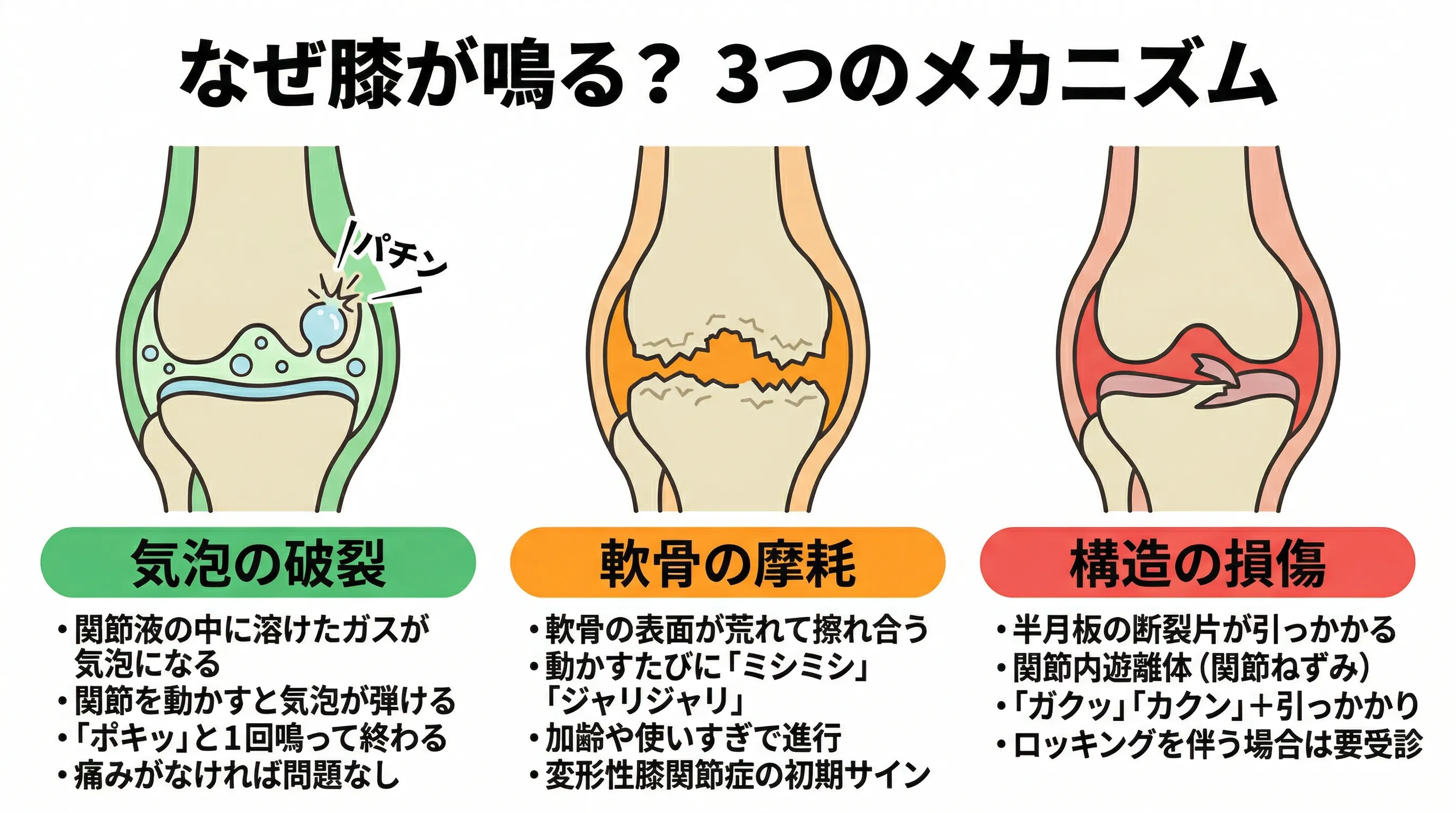 膝が鳴る3つのメカニズム