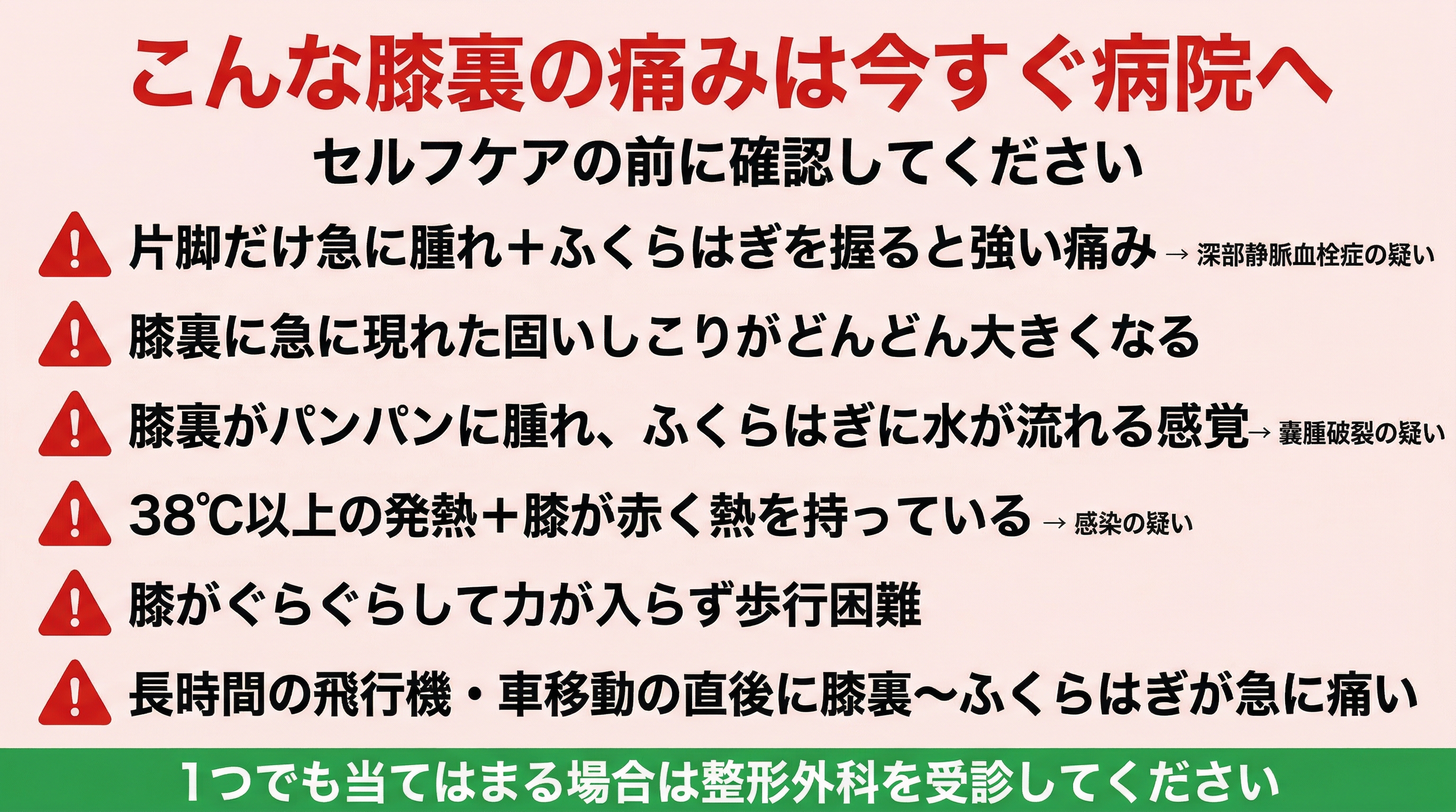 膝裏の痛み 危険サインチェックリスト