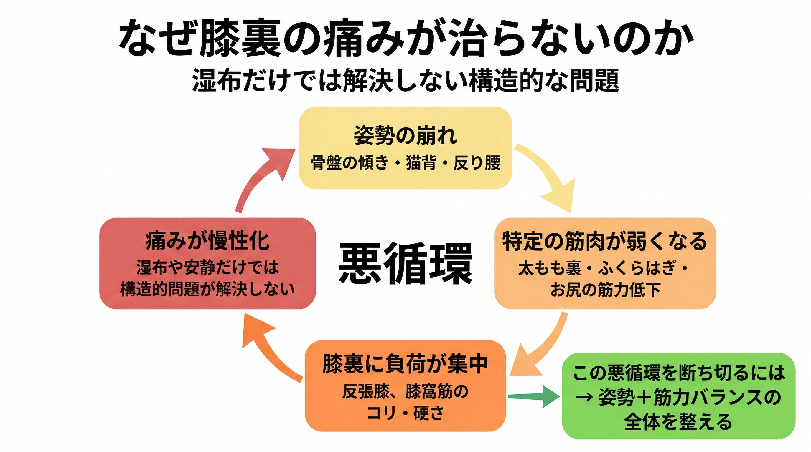 姿勢の崩れから膝裏痛の悪循環