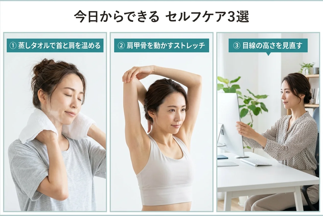 図4：自宅でできる肩こり・首こりのセルフケア3選
