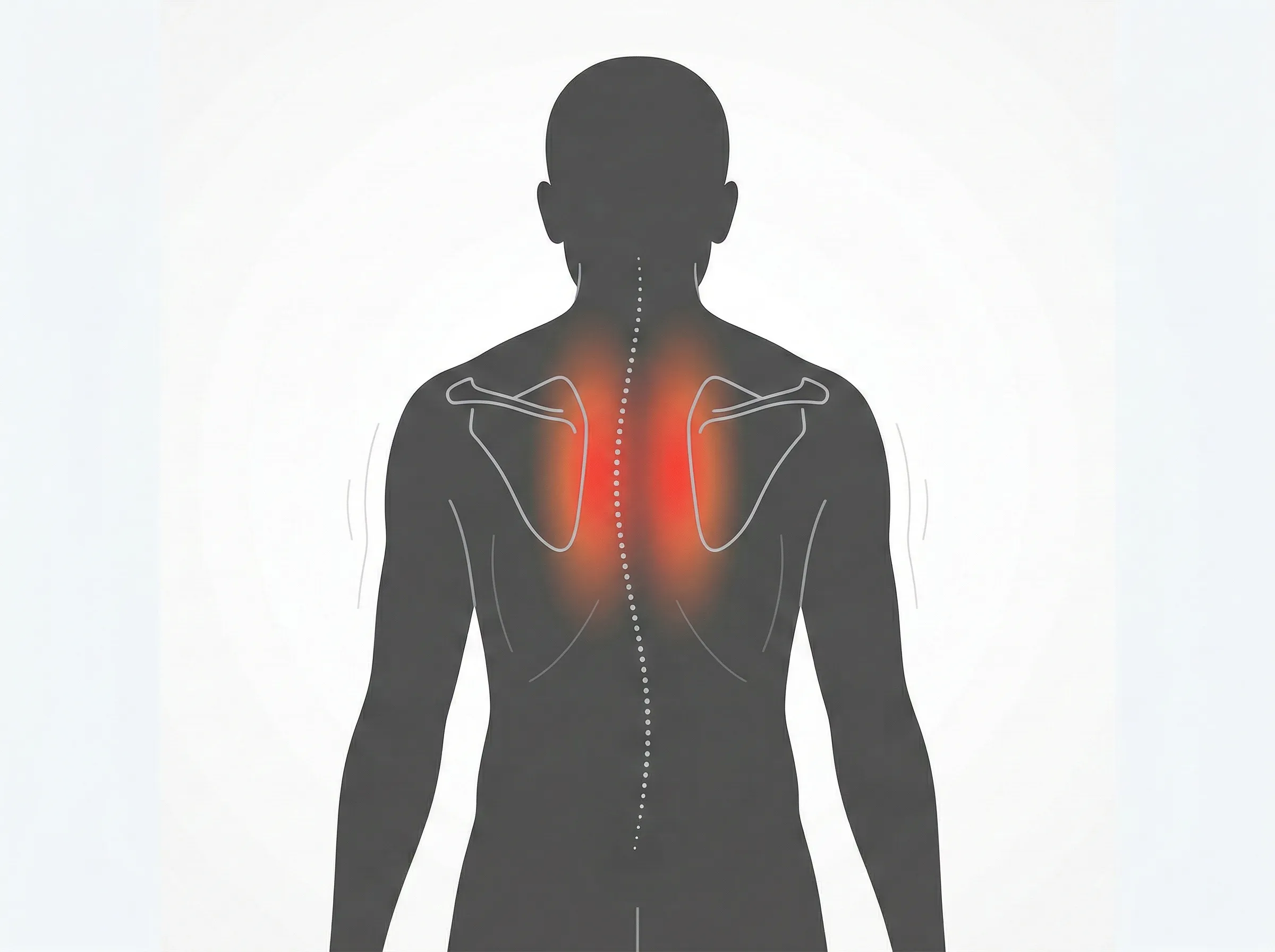 猫背で肩甲骨の間に痛みが出ているイメージ