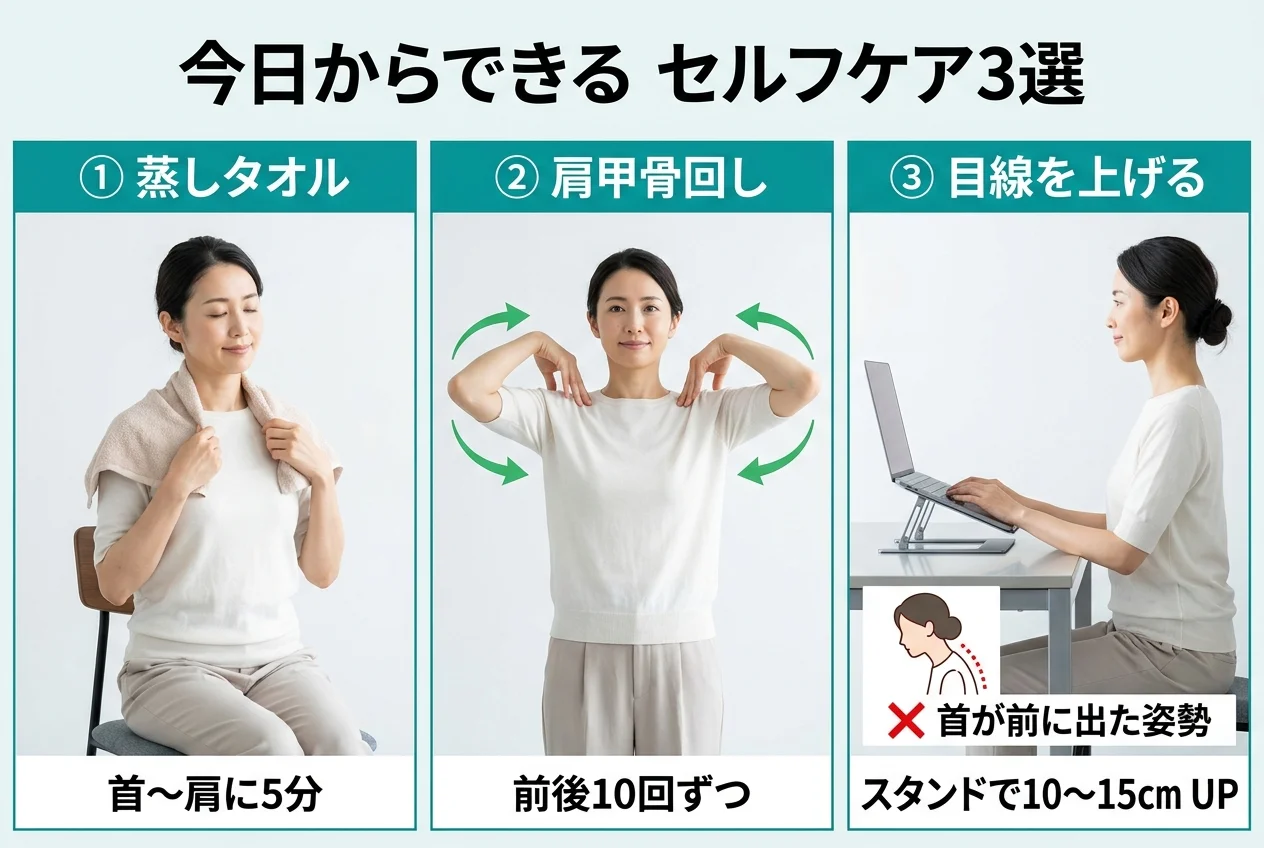 図4：自宅でできる肩こり・首こりのセルフケア3選