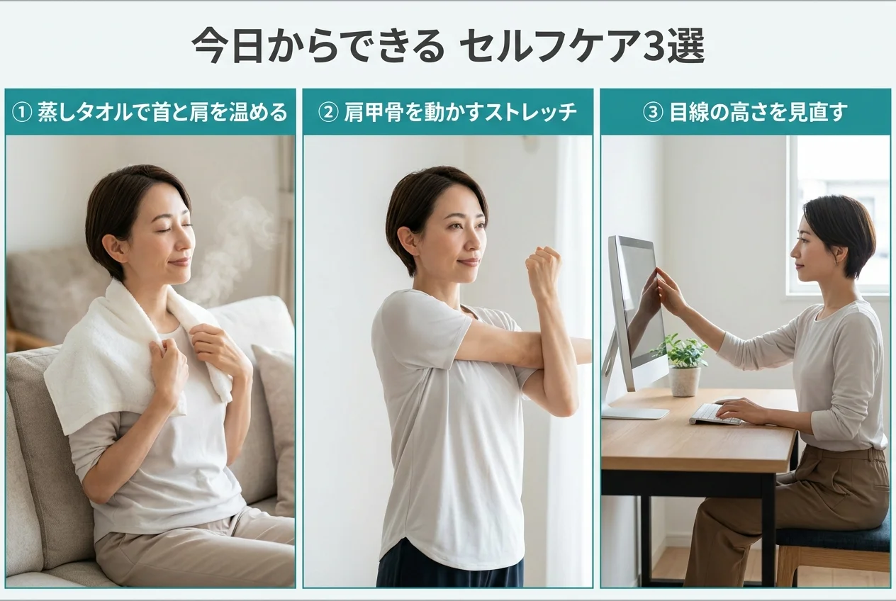 図4：自宅でできる肩こり・首こりのセルフケア3選