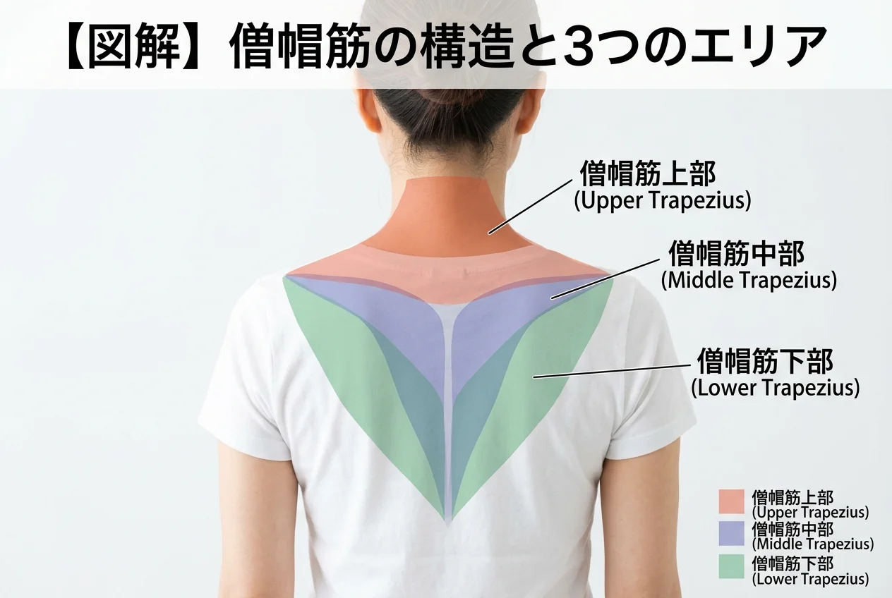 図1：肩こり・首こりに関連する筋肉・関節・骨格の構造