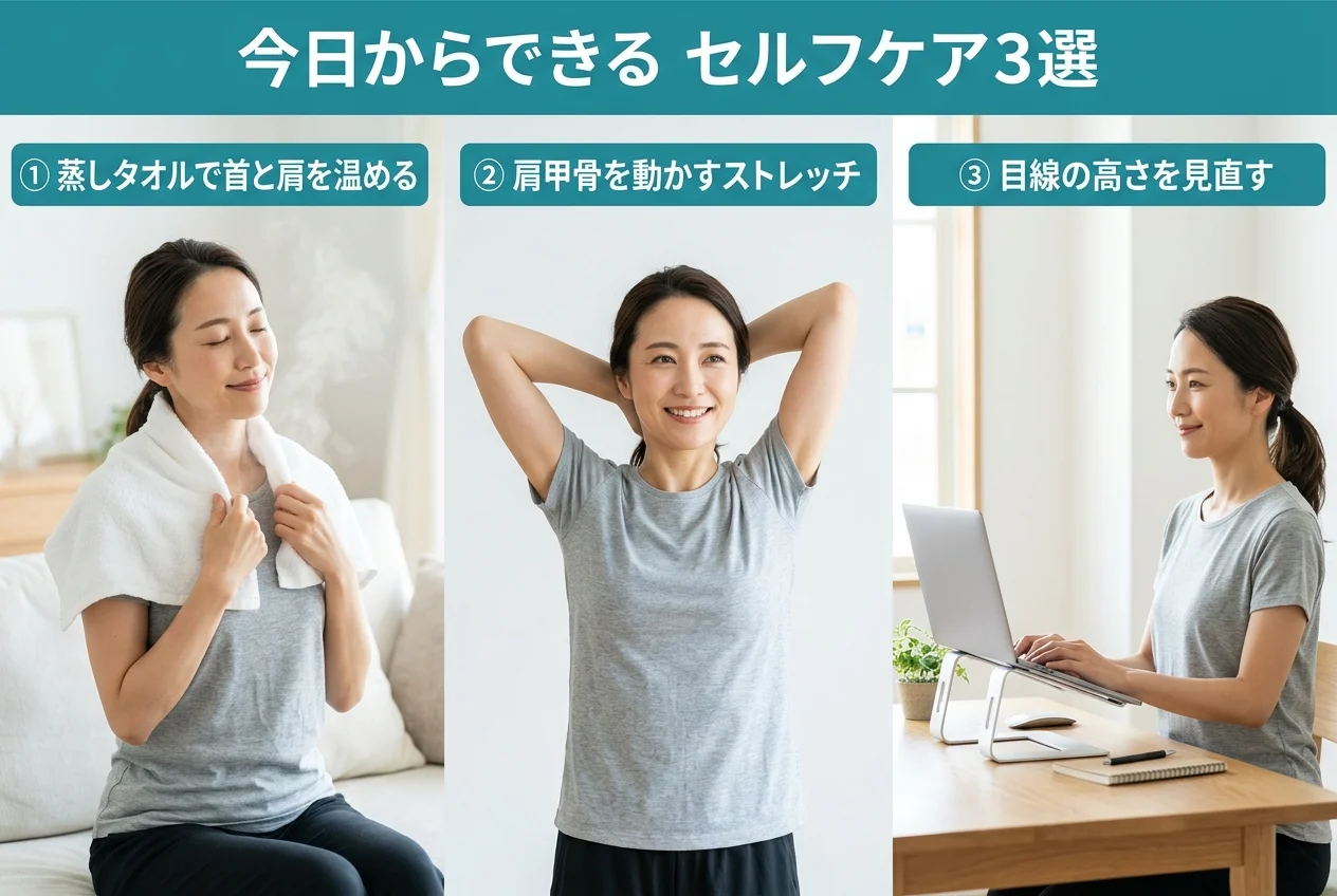 図4：自宅でできる肩こり・首こりのセルフケア3選