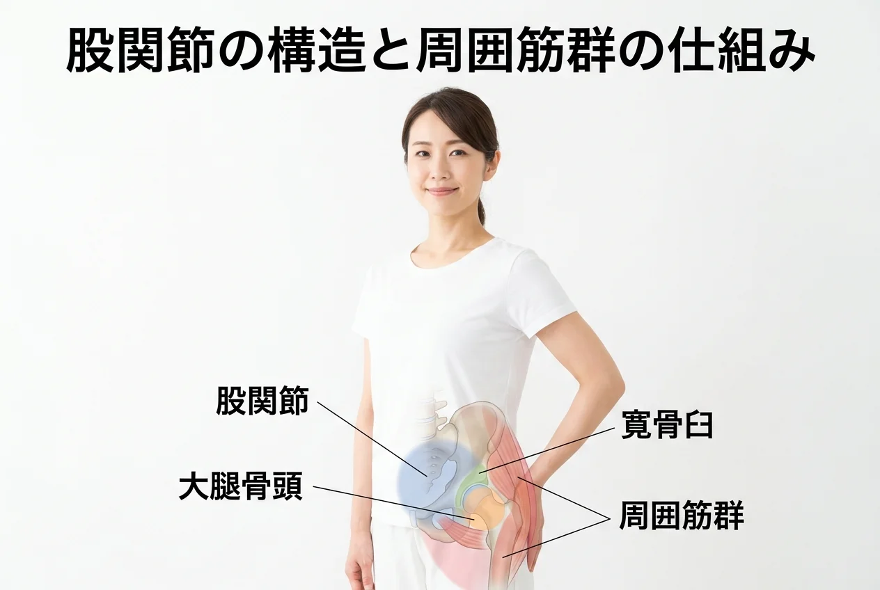 図1：股関節の痛みに関連する筋肉・関節・骨格の構造