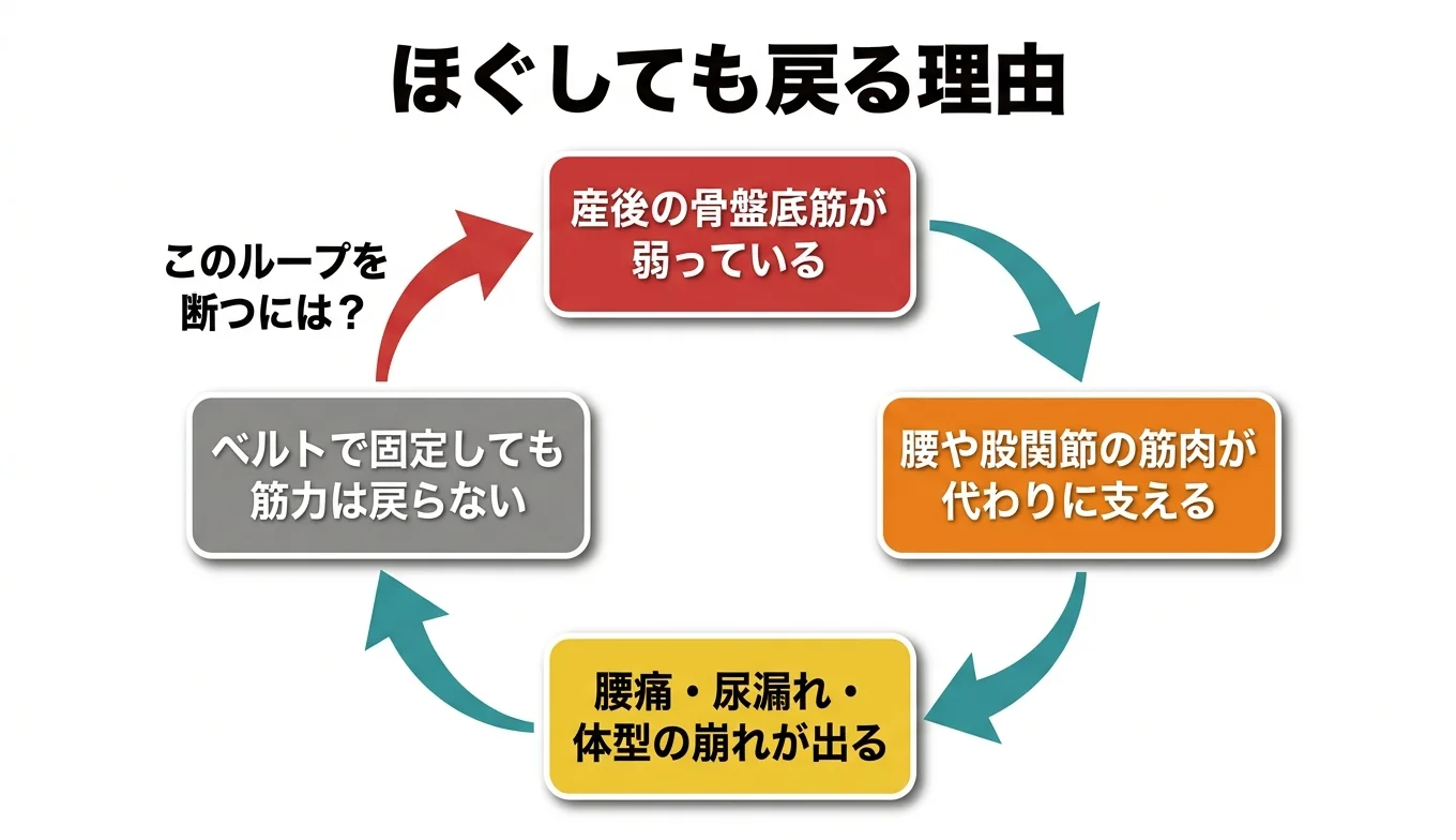 図2：「ほぐしても戻る」悪循環のメカニズム