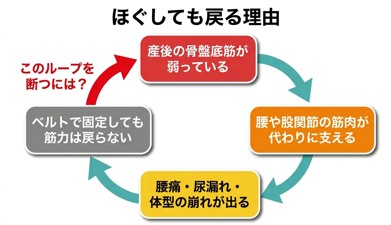 図2：「ほぐしても戻る」悪循環のメカニズム