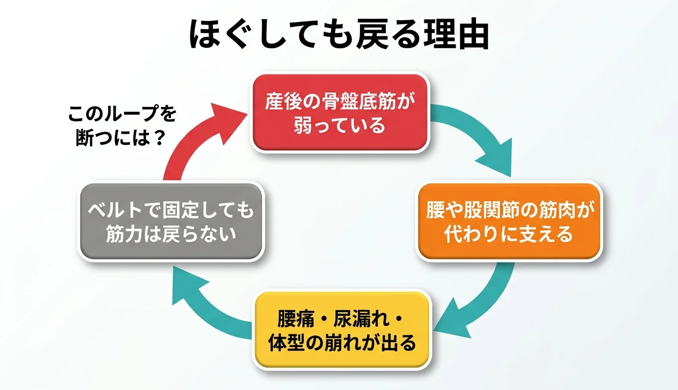 図2：「ほぐしても戻る」悪循環のメカニズム