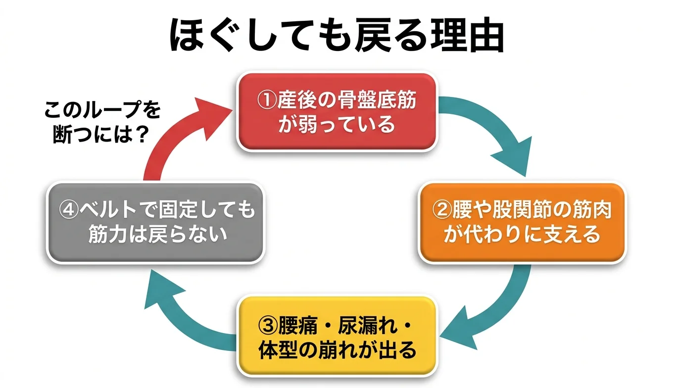 図2：「ほぐしても戻る」悪循環のメカニズム