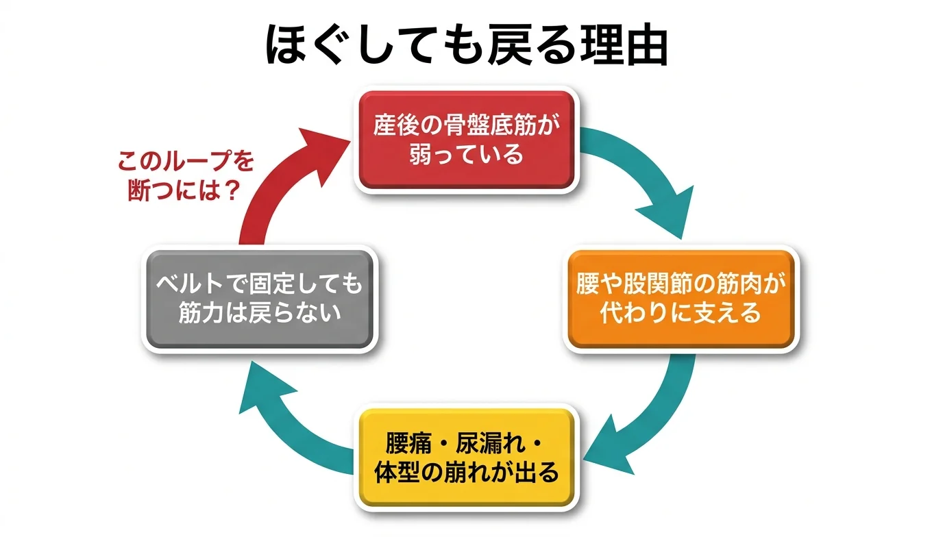図2：「ほぐしても戻る」悪循環のメカニズム