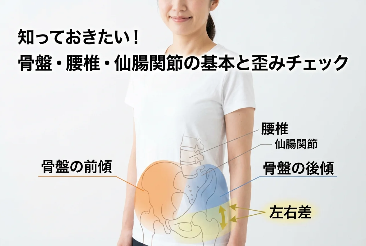 図1：骨盤矯正に関連する筋肉・関節・骨格の構造