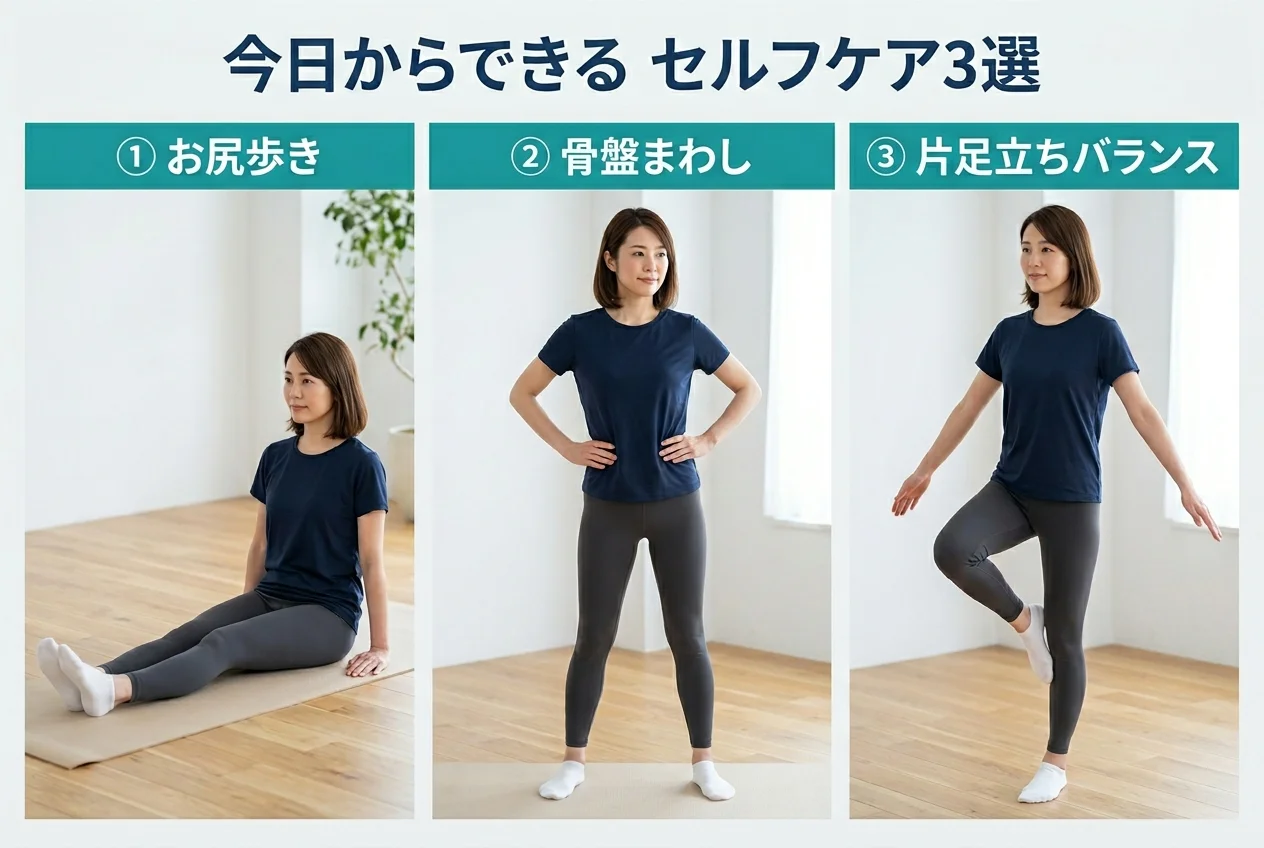 図4：自宅でできる骨盤矯正のセルフケア3選