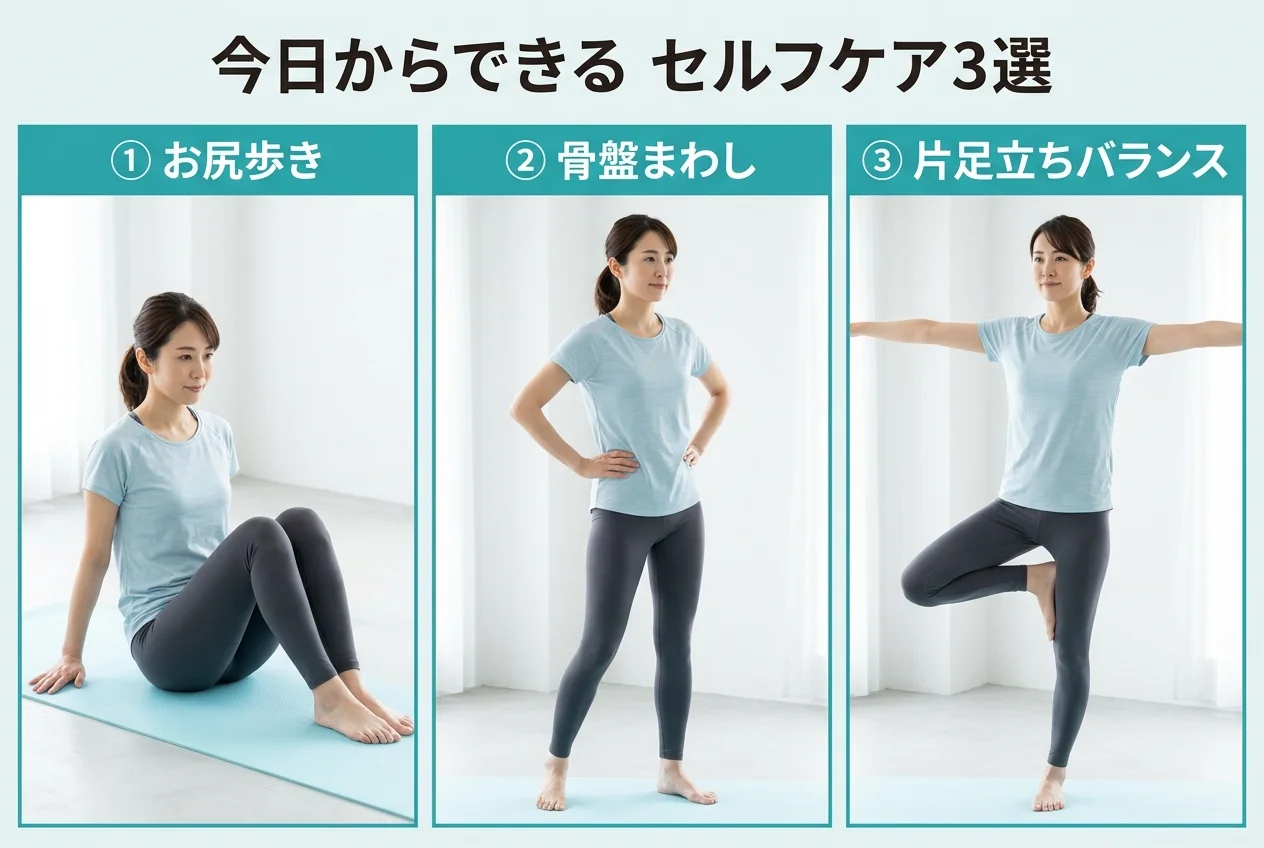 図4：自宅でできる骨盤矯正のセルフケア3選