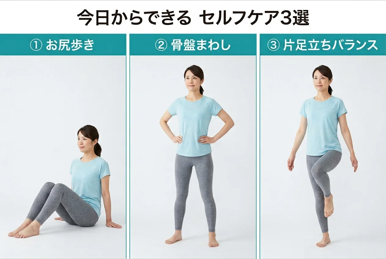 図4：自宅でできる骨盤矯正のセルフケア3選