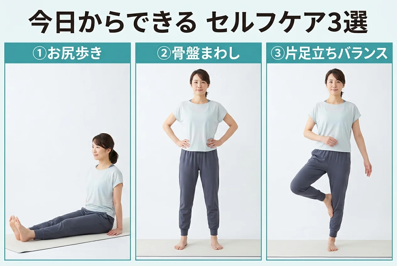 図4：自宅でできる骨盤矯正のセルフケア3選