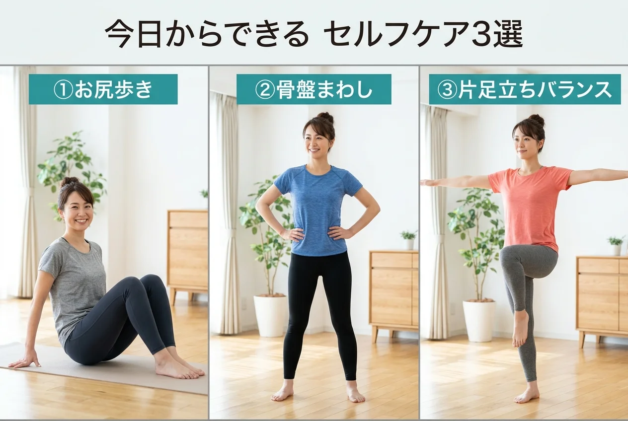 図4：自宅でできる骨盤矯正のセルフケア3選