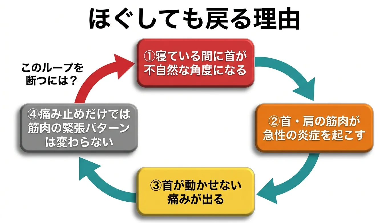 図2：「ほぐしても戻る」悪循環のメカニズム