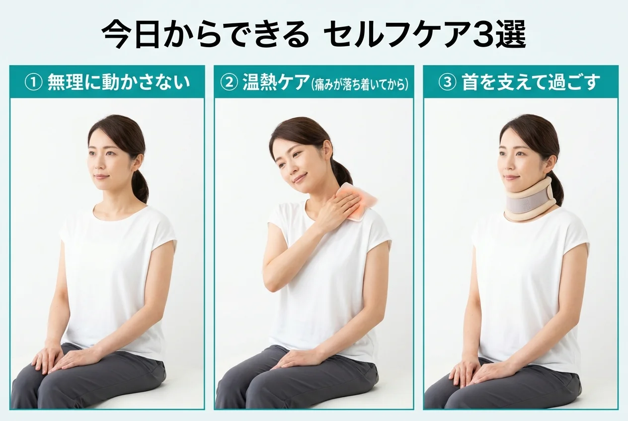 図4：自宅でできる寝違えのセルフケア3選