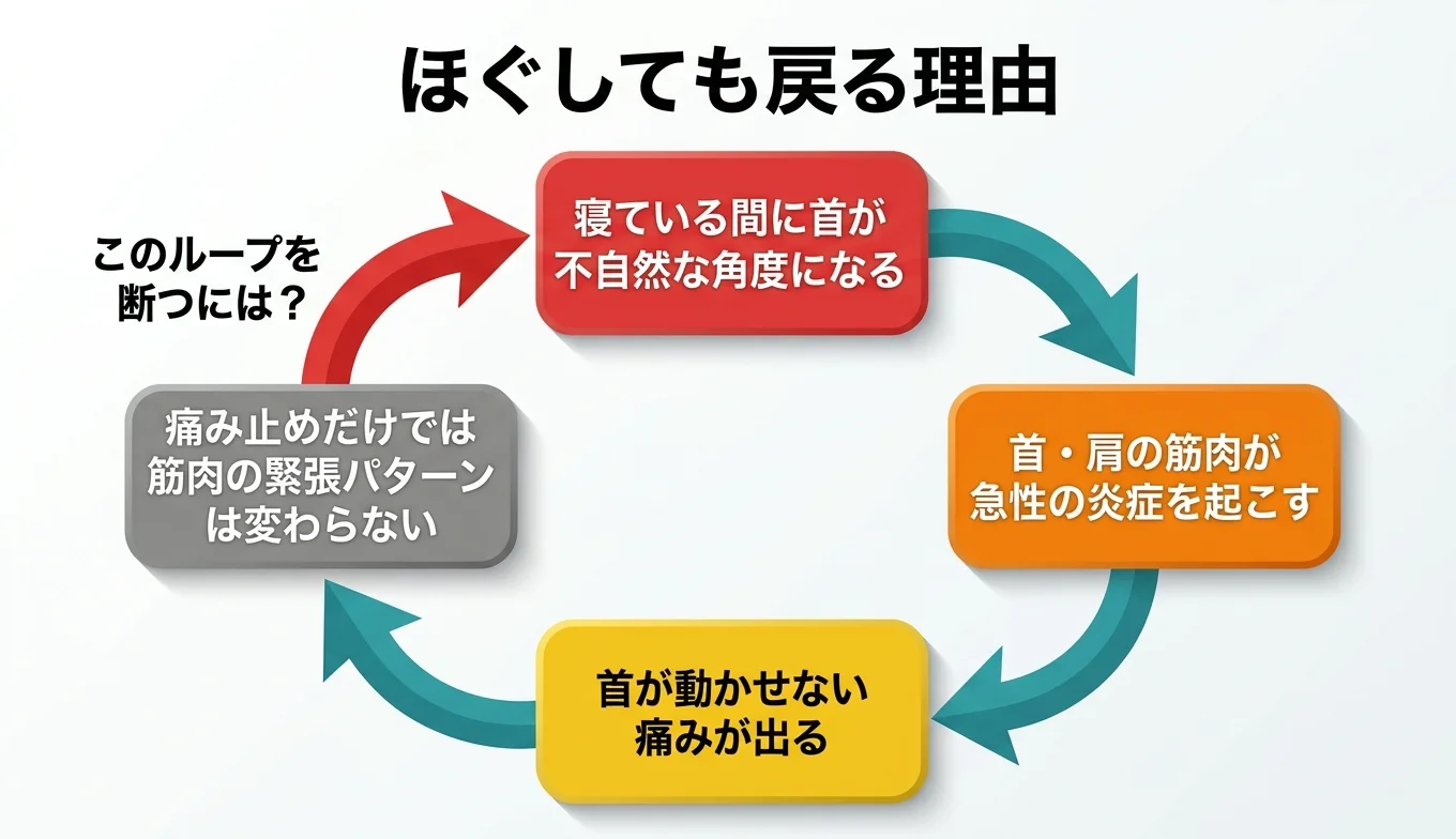 図2：「ほぐしても戻る」悪循環のメカニズム