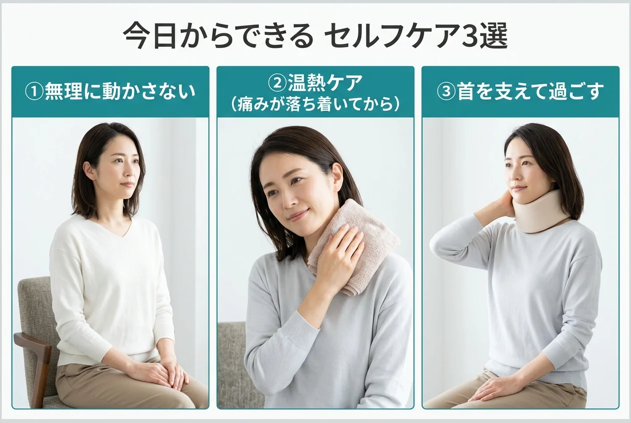 図4：自宅でできる寝違えのセルフケア3選