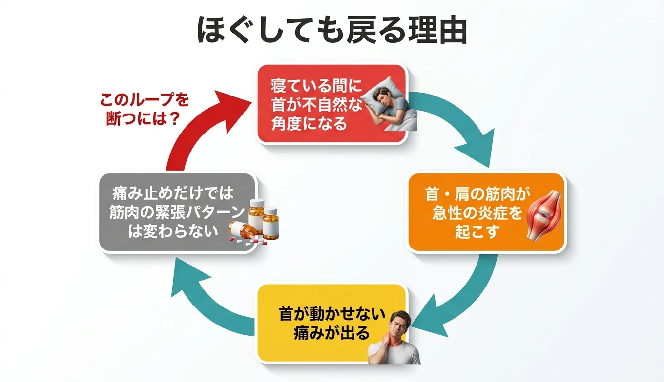 図2：「ほぐしても戻る」悪循環のメカニズム
