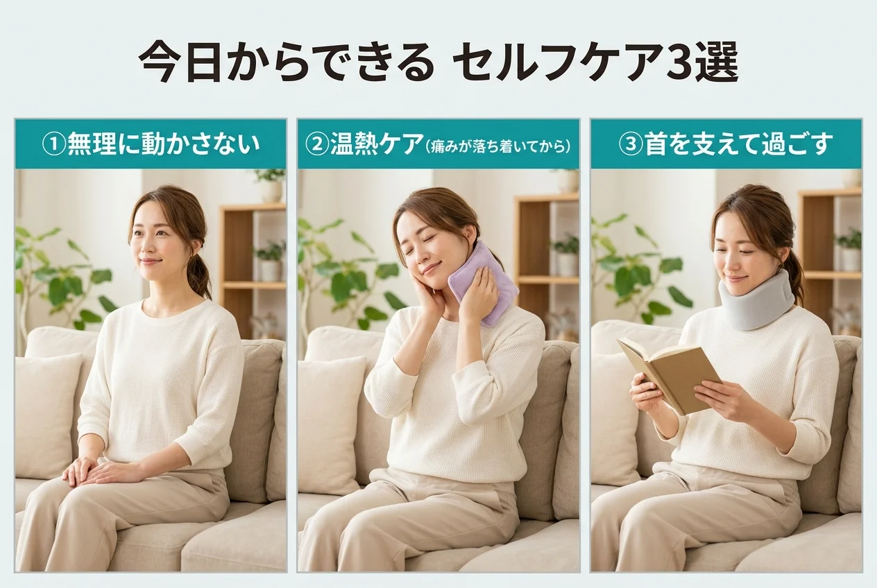 図4：自宅でできる寝違えのセルフケア3選
