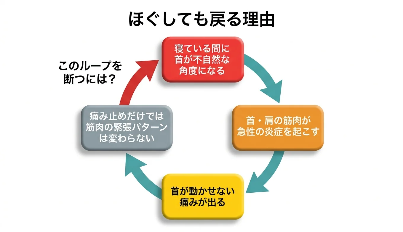 図2：「ほぐしても戻る」悪循環のメカニズム
