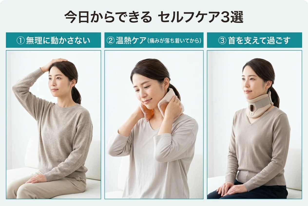 図4：自宅でできる寝違えのセルフケア3選