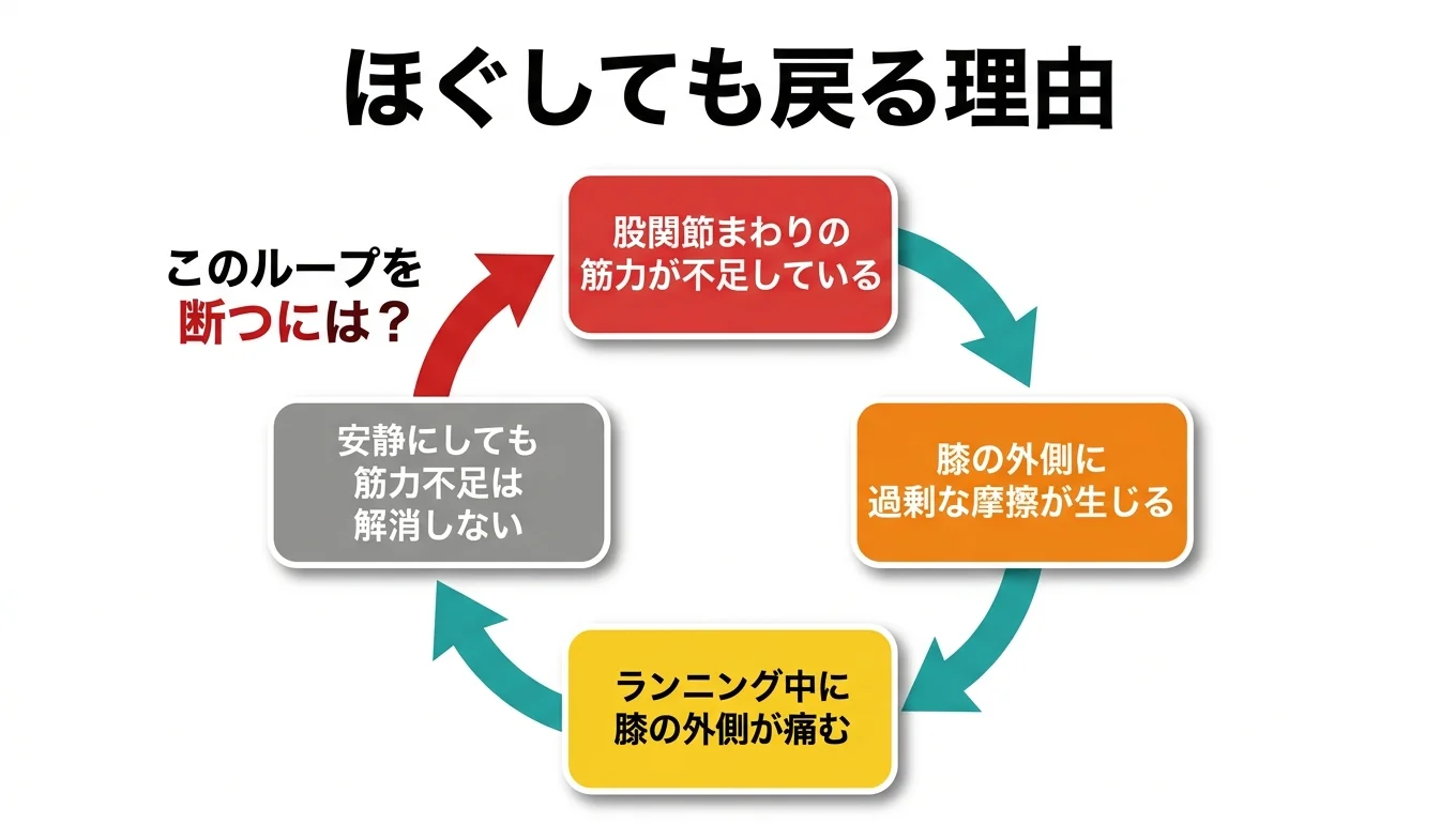 図2：「ほぐしても戻る」悪循環のメカニズム