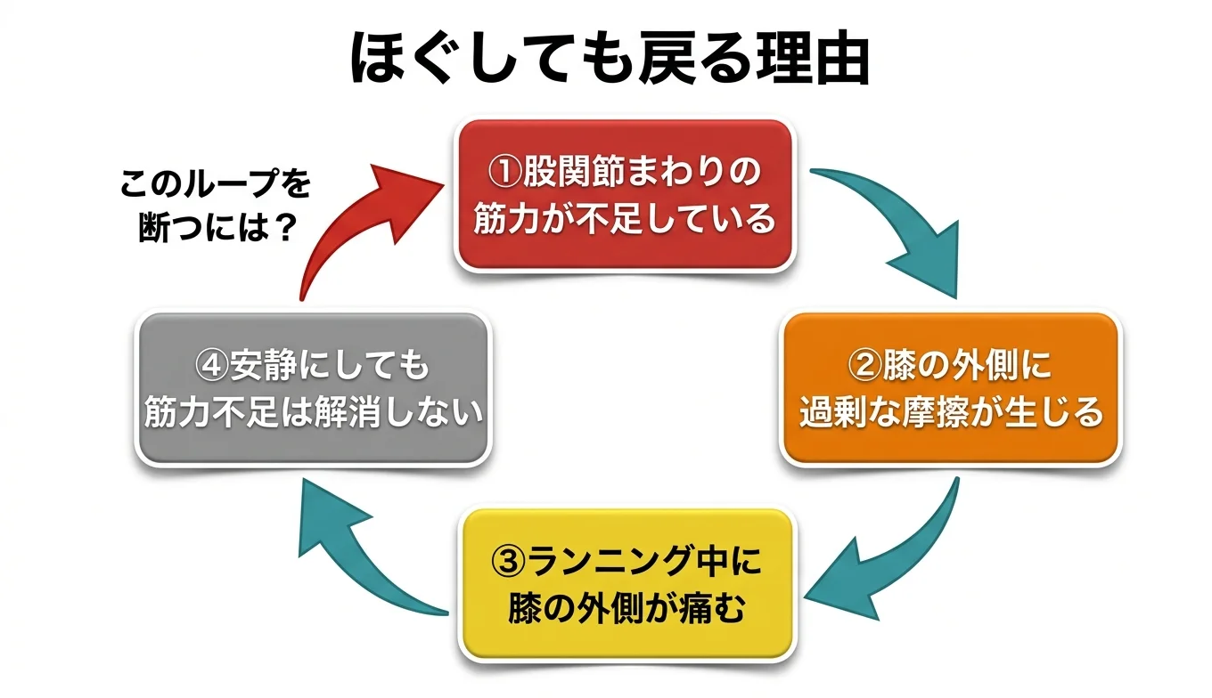 図2：「ほぐしても戻る」悪循環のメカニズム