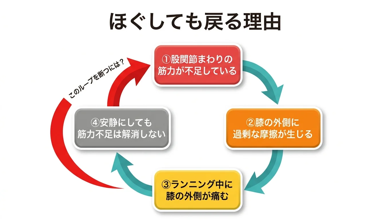 図2：「ほぐしても戻る」悪循環のメカニズム