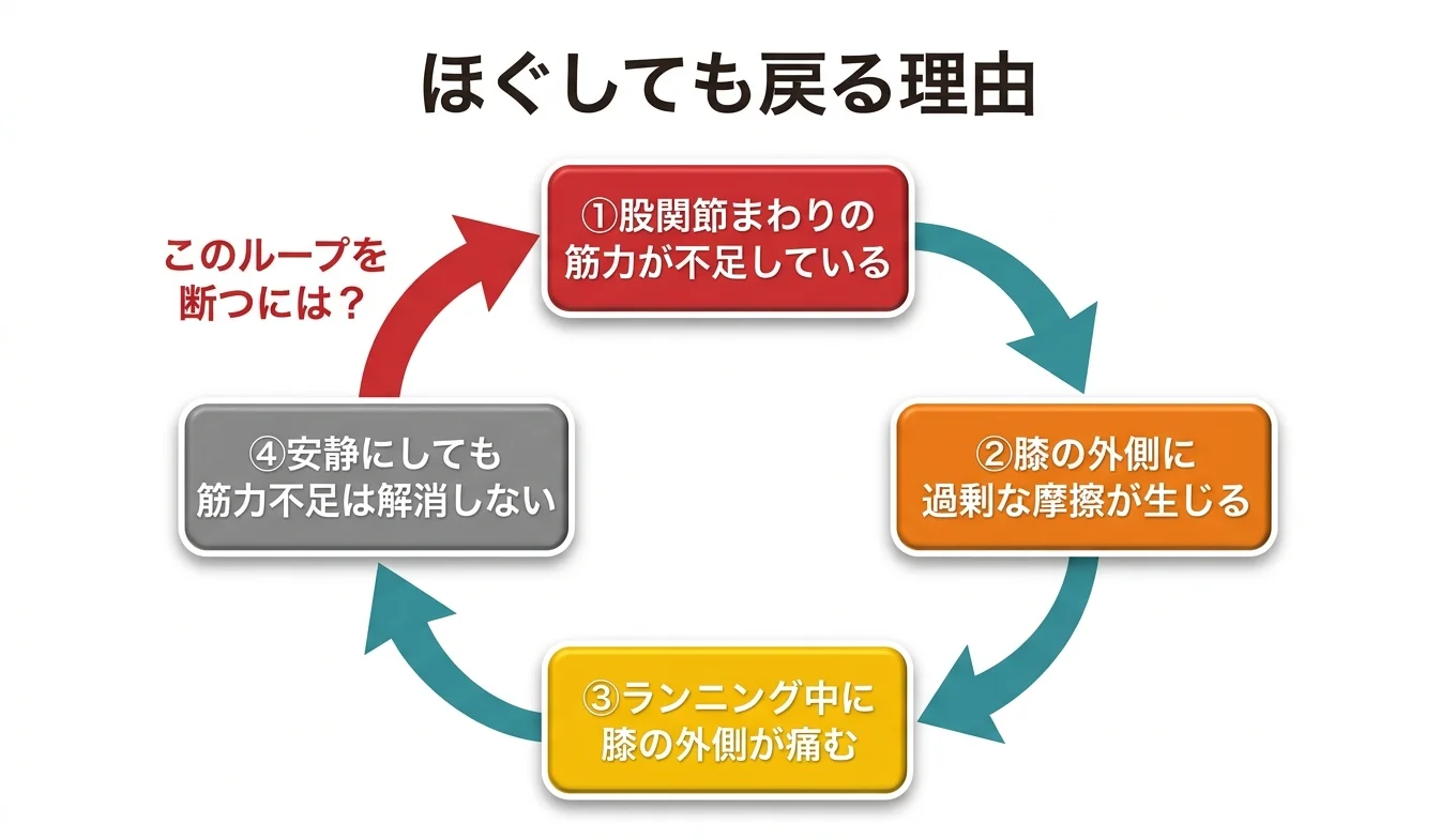 図2：「ほぐしても戻る」悪循環のメカニズム