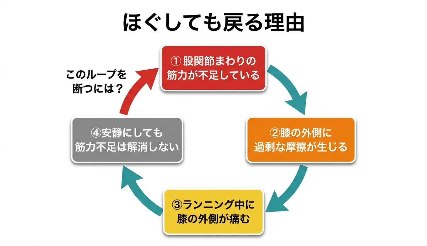 図2：「ほぐしても戻る」悪循環のメカニズム